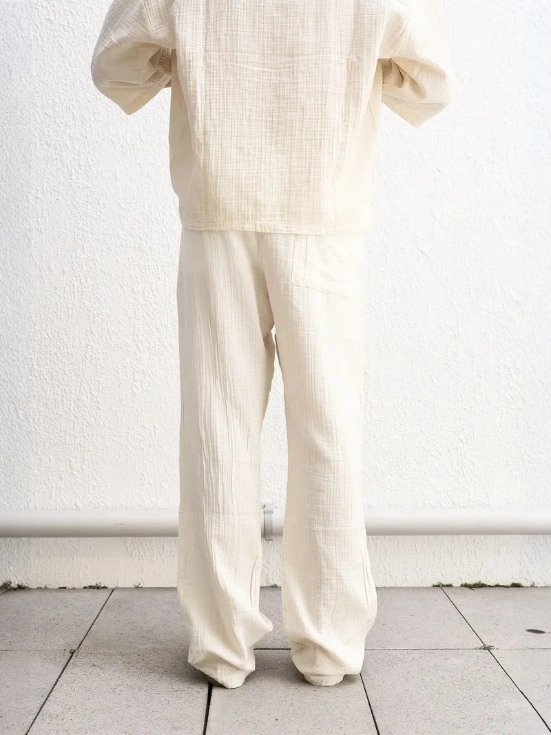 Giesto Beige Natural GIESTO Textured Cotton Relaxed Fit Drawstring Pants for Men | Best Price UAE